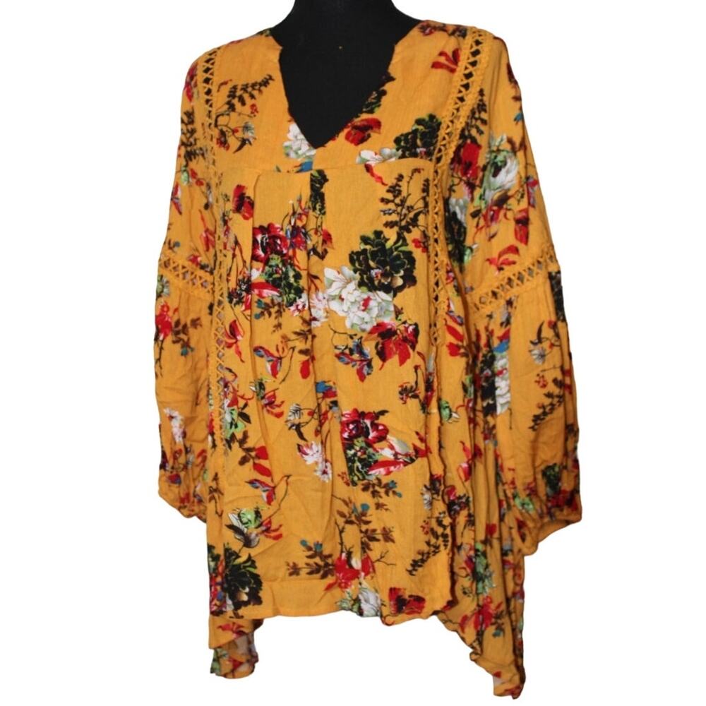 ANDTHEWHY Womens Size Small Yellow Mustard Floral Tunic Top NWT